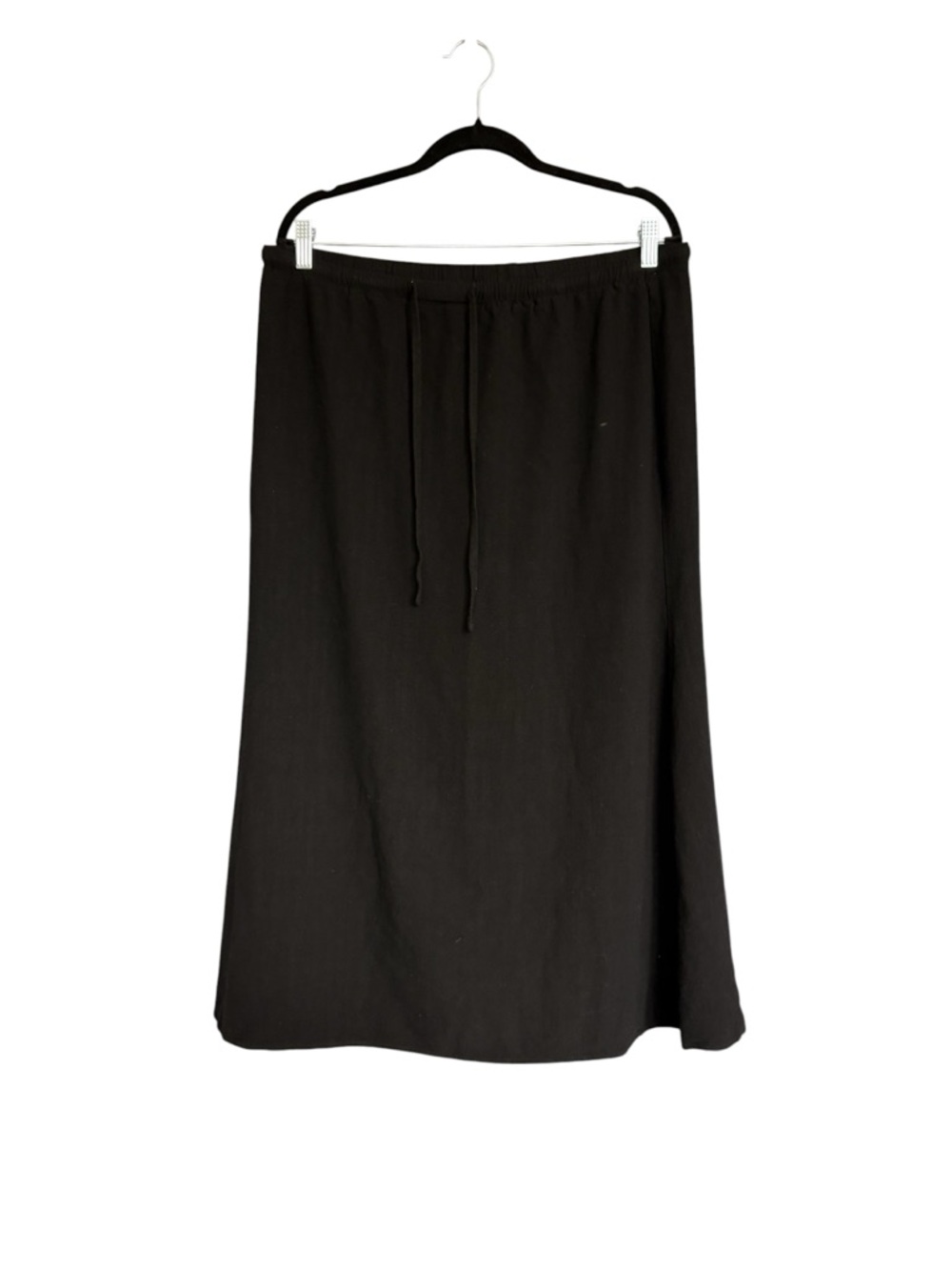 Elleven Black Linen Blend Midi Skirt 2XL Drawstring Waist Minimalist A-Line